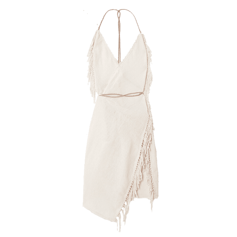 Caravana - + Net Sustain Misol Open-back Leather-trimmed Fringed Cotton-jute Dress - Neutrals