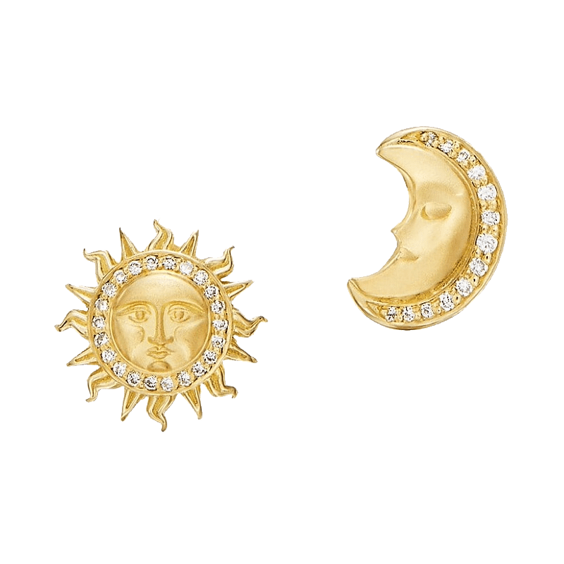 Sole Luna 18K Yellow Gold & Diamond Moon & Star Stud Earrings