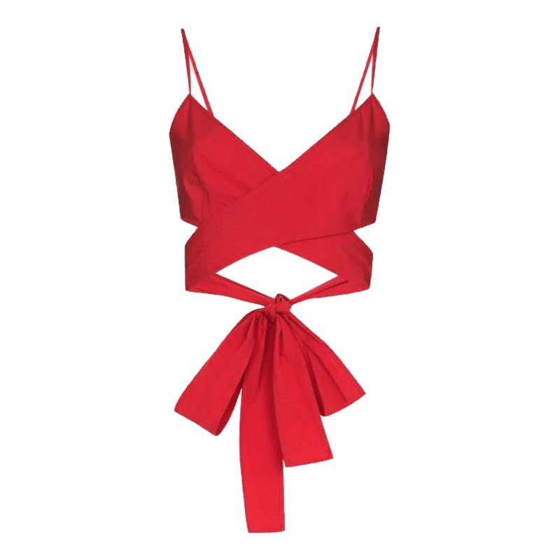 Three Graces wrap tie-fastening cropped top